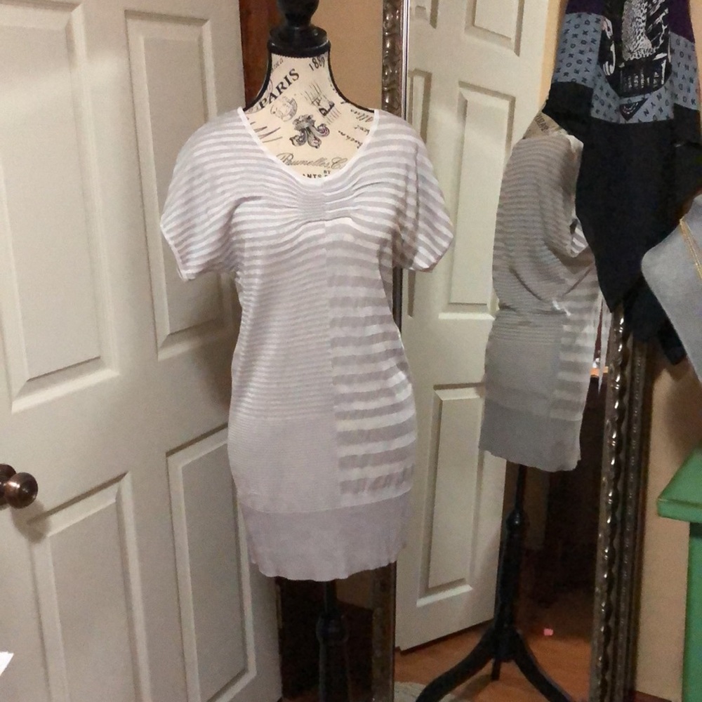 Olsen Europe White /Cream Stripe Fine Knit Sweater Dress Size 2 EUC